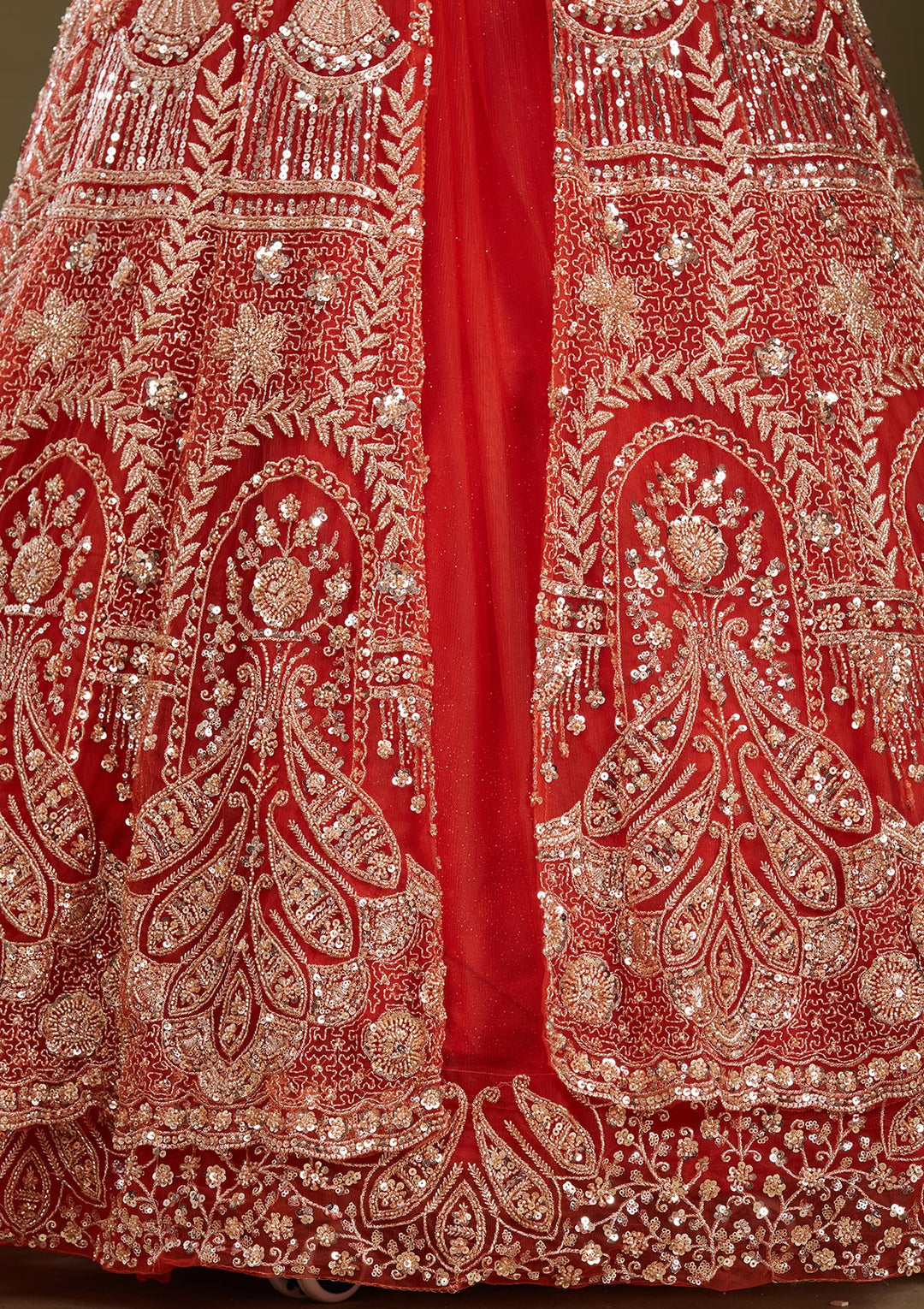 Rust Cutdana Net Readymade Lehenga