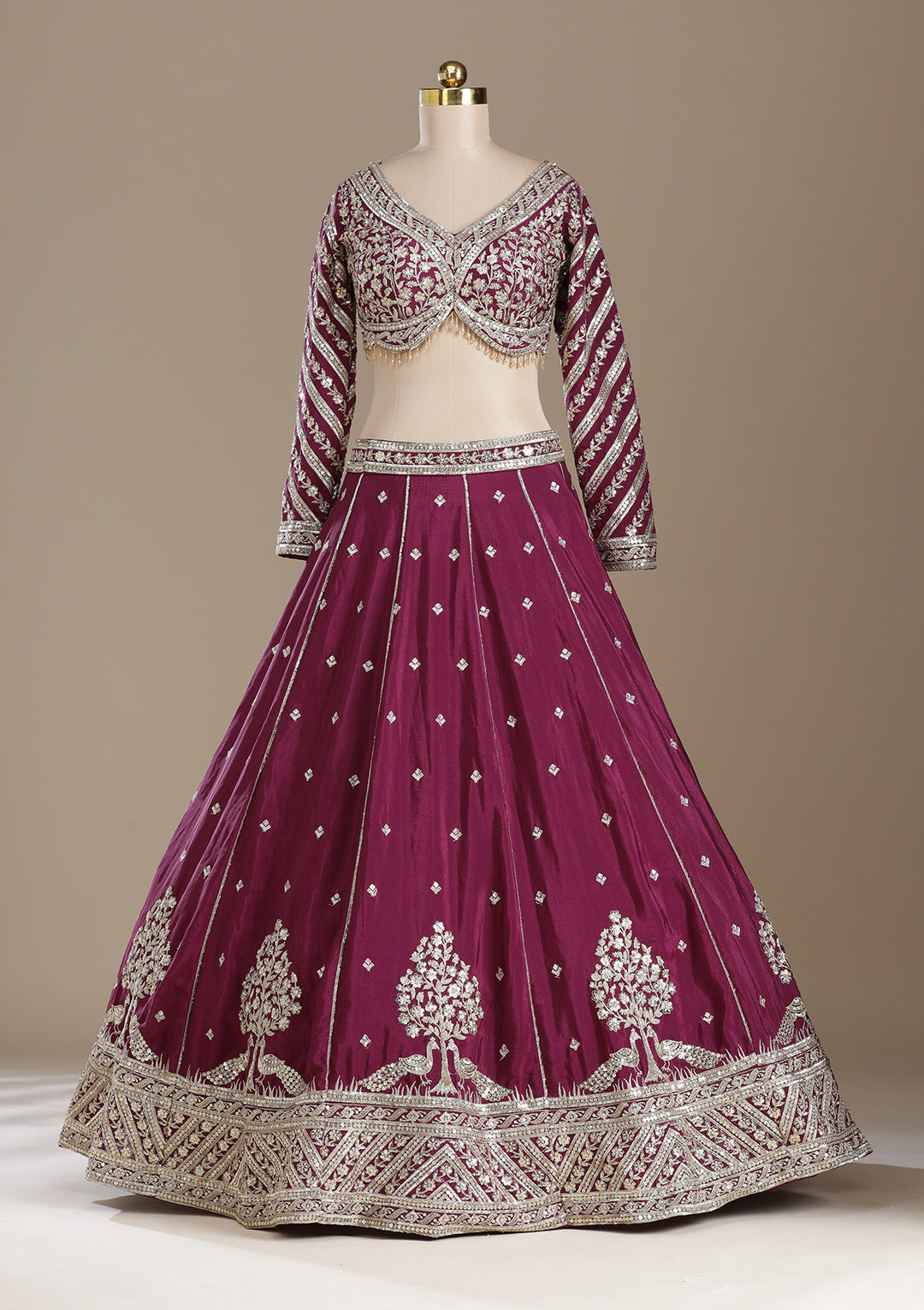 Wine Zariwork (Gold) Soft Raw Silk Readymade Lehenga