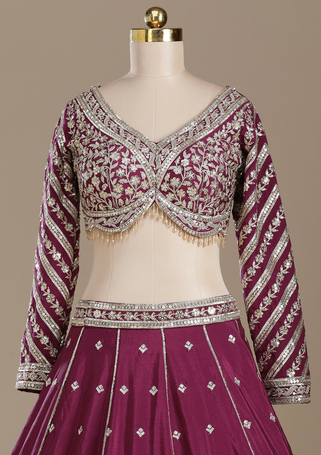 Wine Zariwork (Gold) Soft Raw Silk Readymade Lehenga