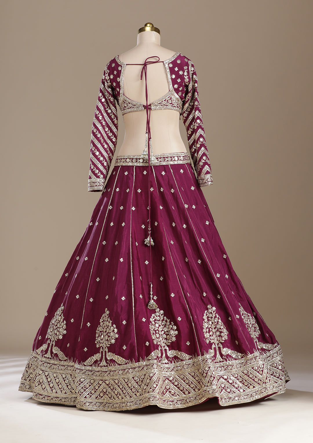 Wine Zariwork (Gold) Soft Raw Silk Readymade Lehenga