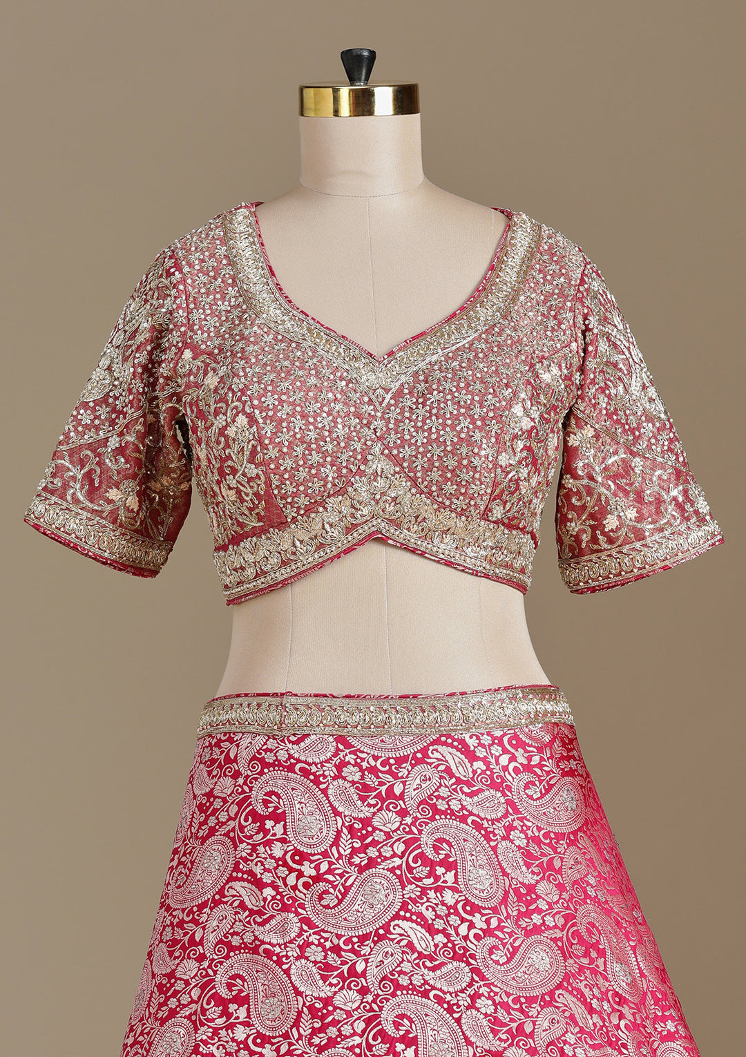 Rani Pink Zariwork (Gold) Banarasi Readymade Lehenga