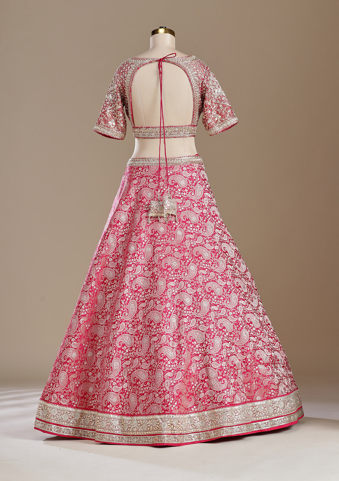 Rani Pink Zariwork (Gold) Banarasi Readymade Lehenga