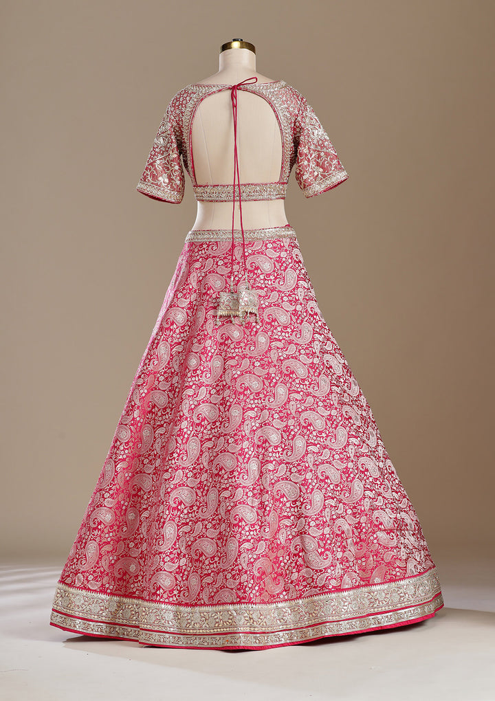 Rani Pink Zariwork (Gold) Banarasi Readymade Lehenga