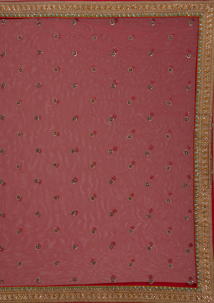 Mustard Zardosi Raw Silk Semi-Stitched Lehenga
