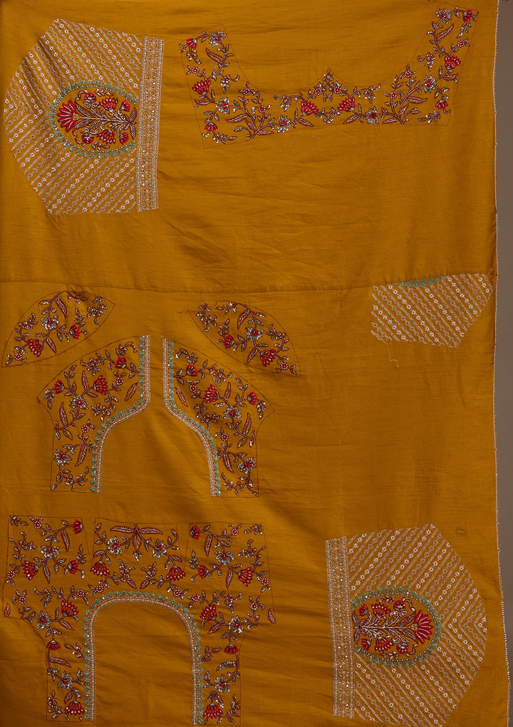 Mustard Zardosi Raw Silk Semi-Stitched Lehenga