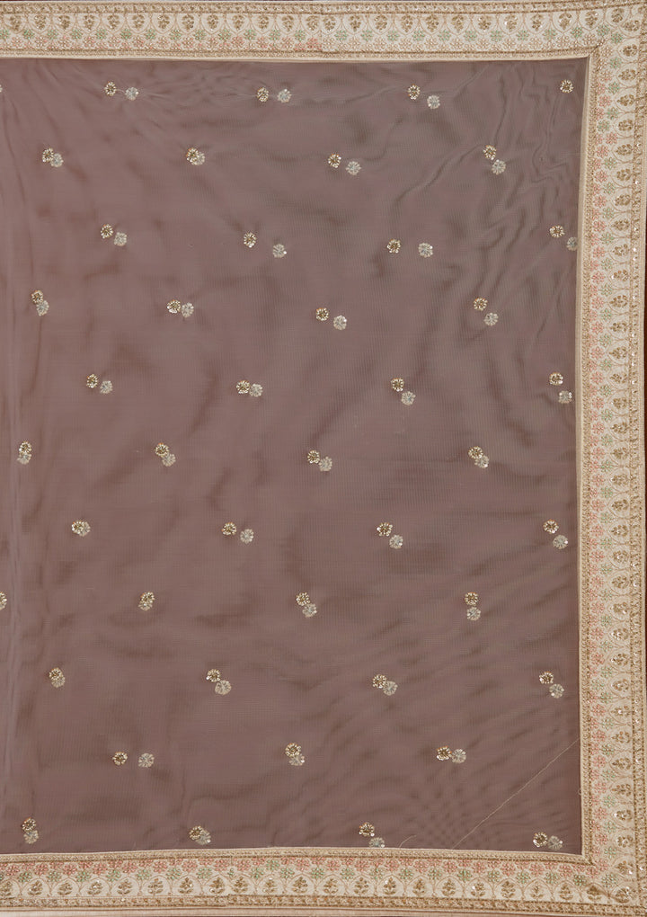 Cream Zardosi Raw Silk Semi-Stitched Lehenga