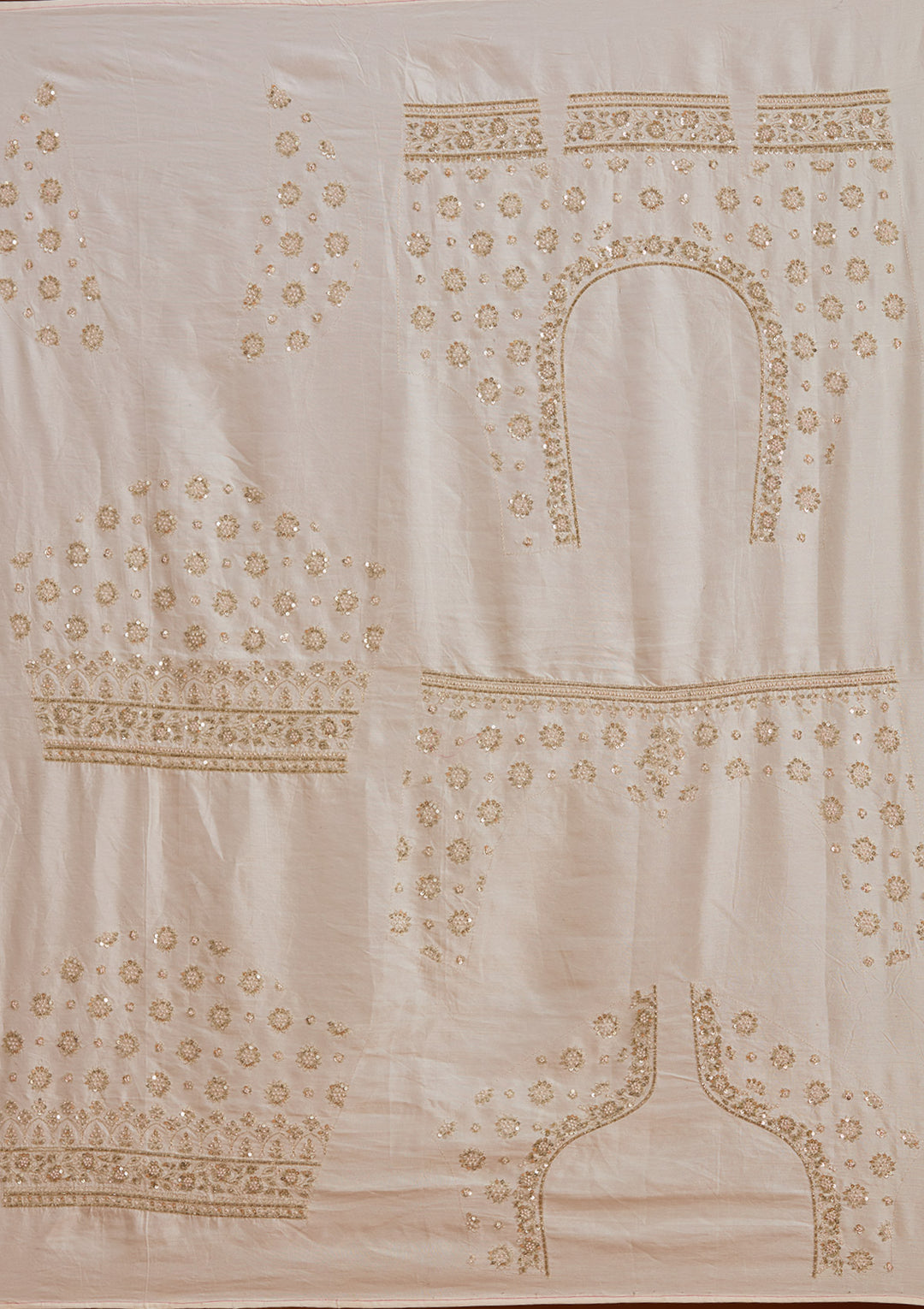 Cream Zardosi Raw Silk Semi-Stitched Lehenga