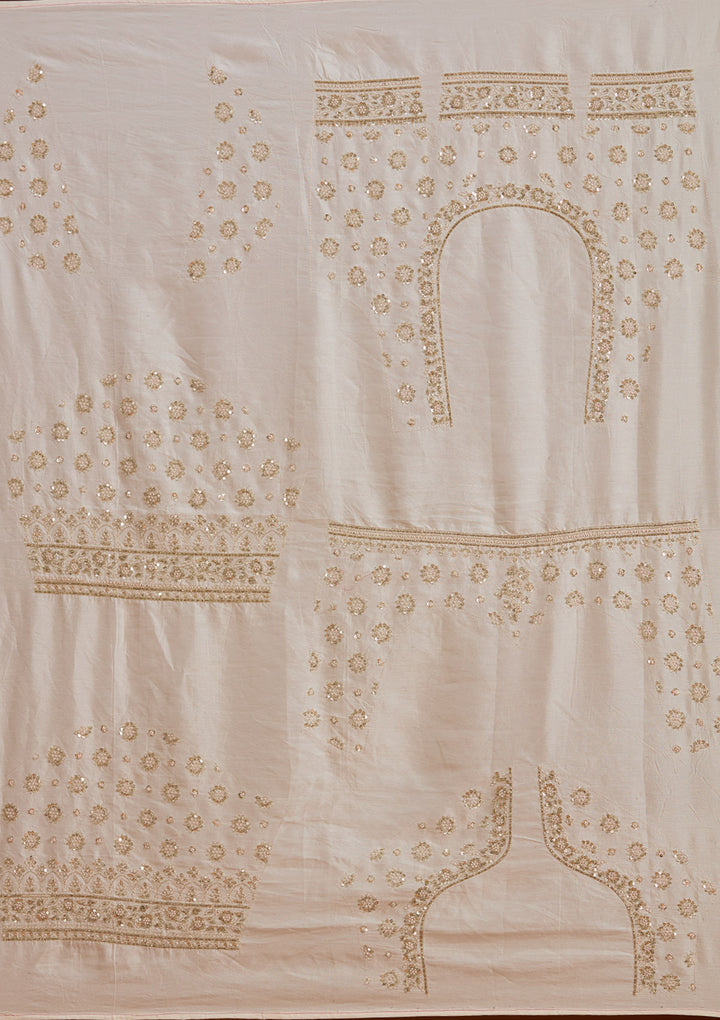 Cream Zardosi Raw Silk Semi-Stitched Lehenga