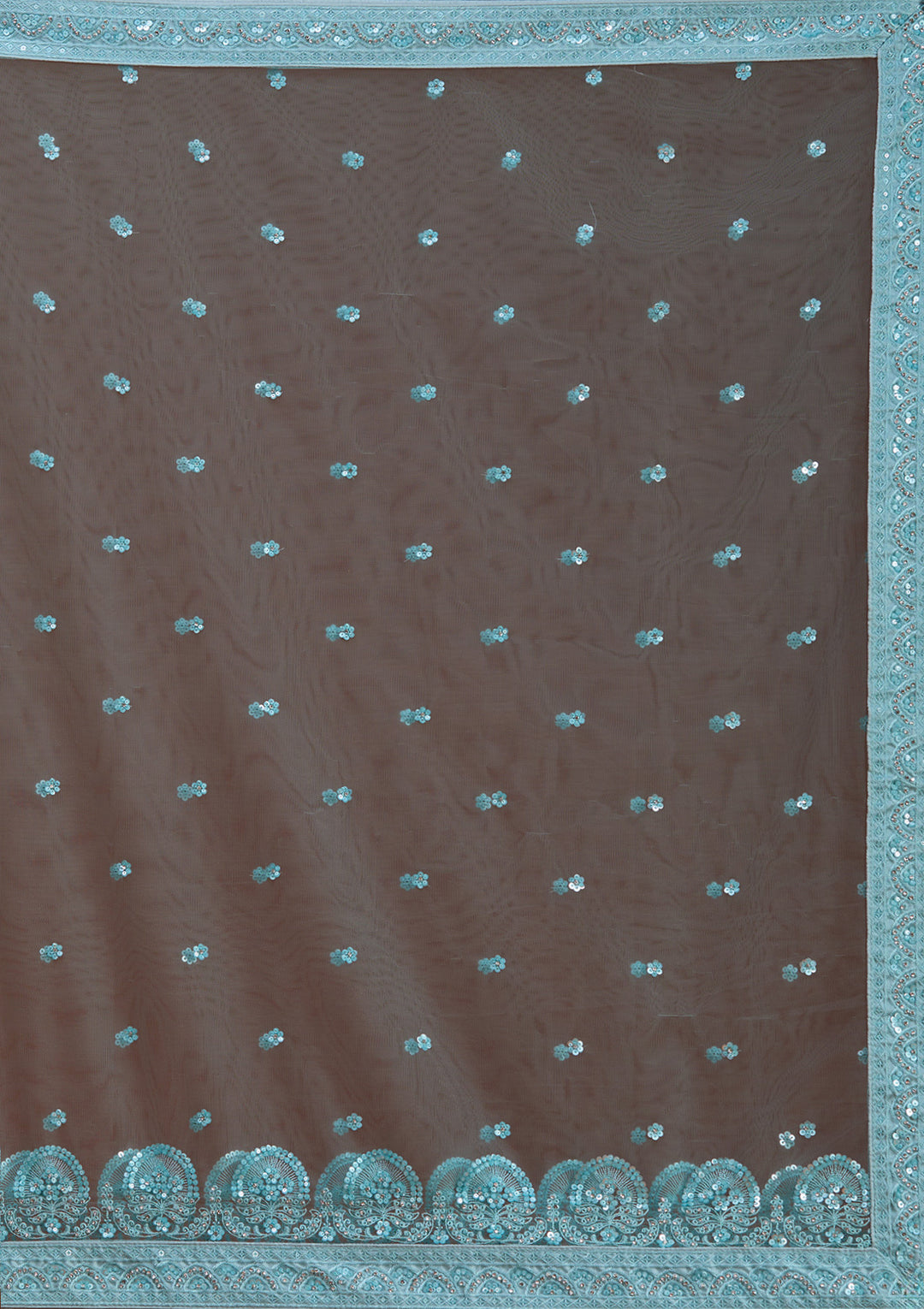 Sky Blue Sequins Net Semi-Stitched Lehenga