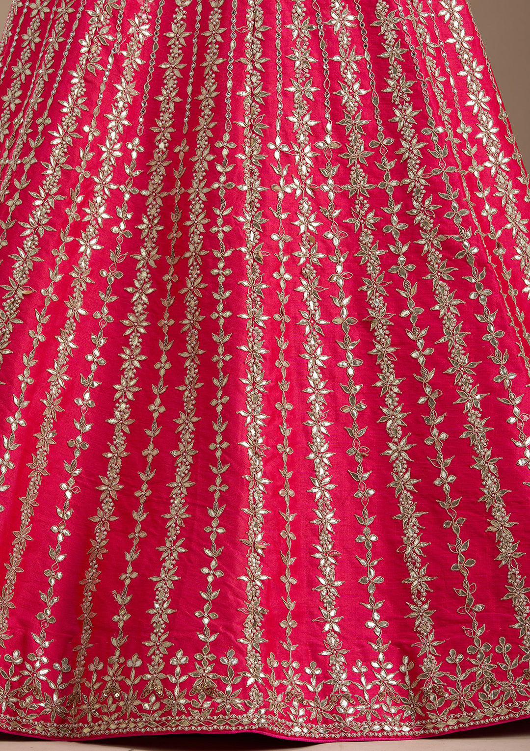 Pink Zardosi Raw Silk Semi-Stitched Lehenga