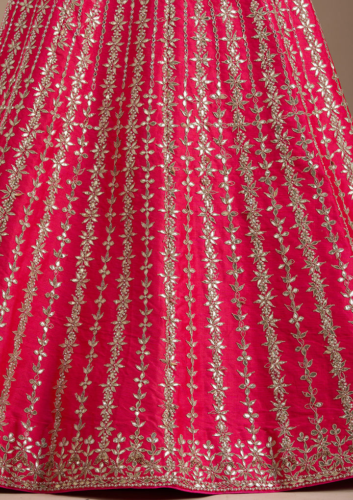 Pink Zardosi Raw Silk Semi-Stitched Lehenga