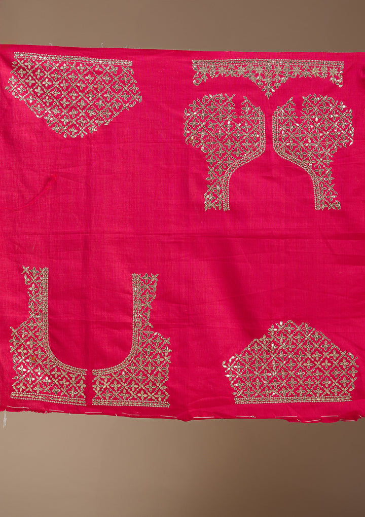 Pink Zardosi Raw Silk Semi-Stitched Lehenga