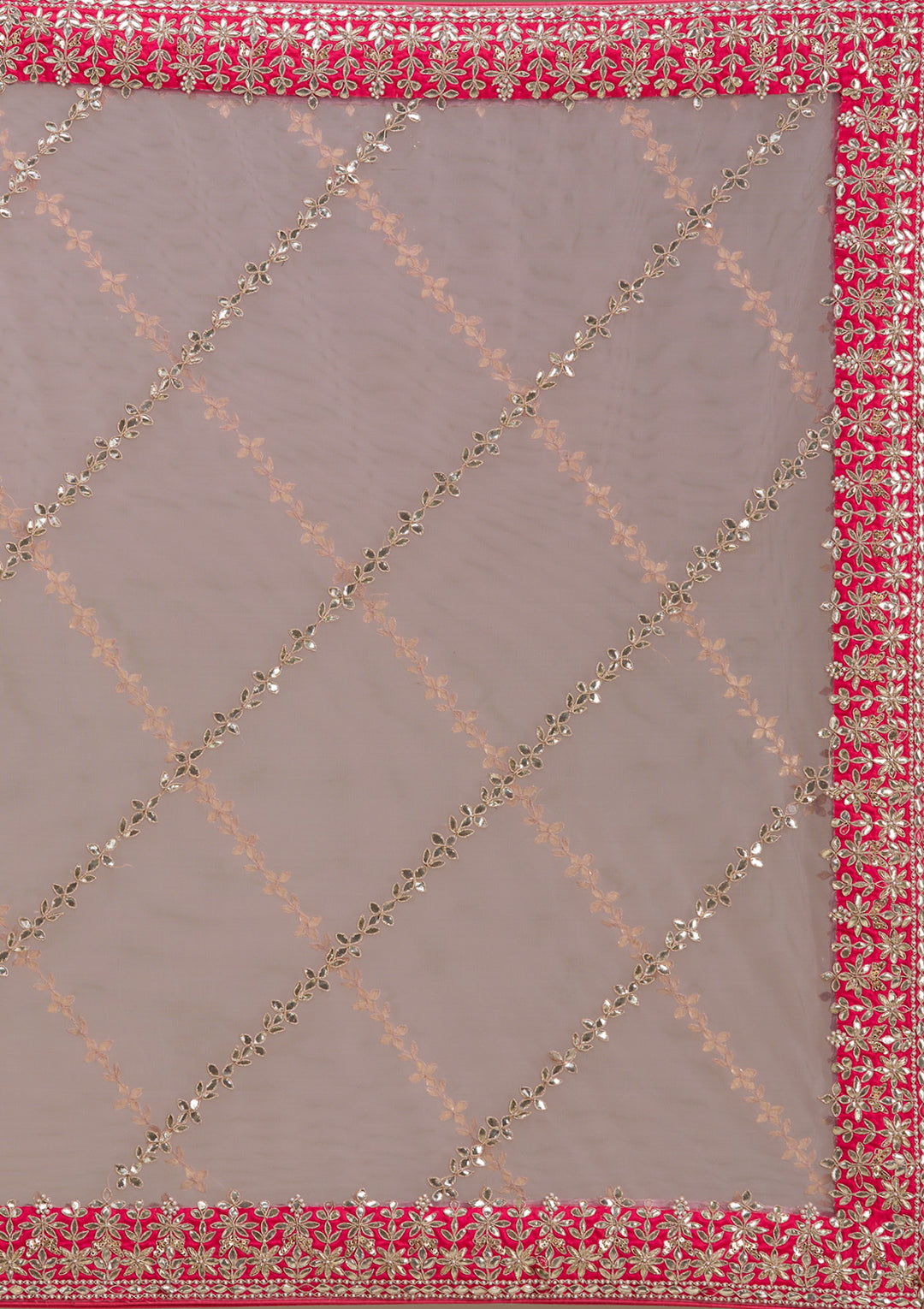 Pink Zardosi Raw Silk Semi-Stitched Lehenga