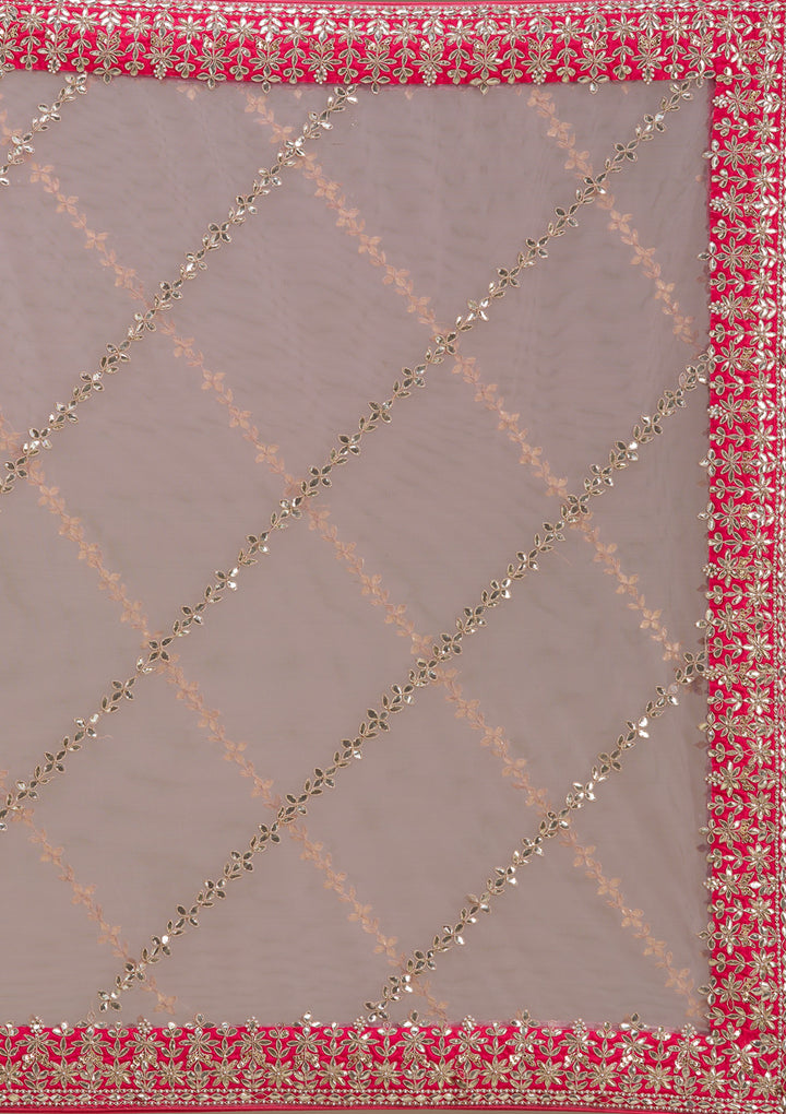 Pink Zardosi Raw Silk Semi-Stitched Lehenga
