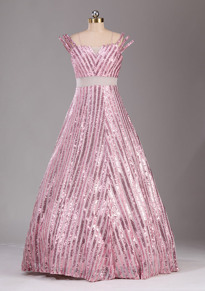 Pink Sequins Net Readymade Lehenga