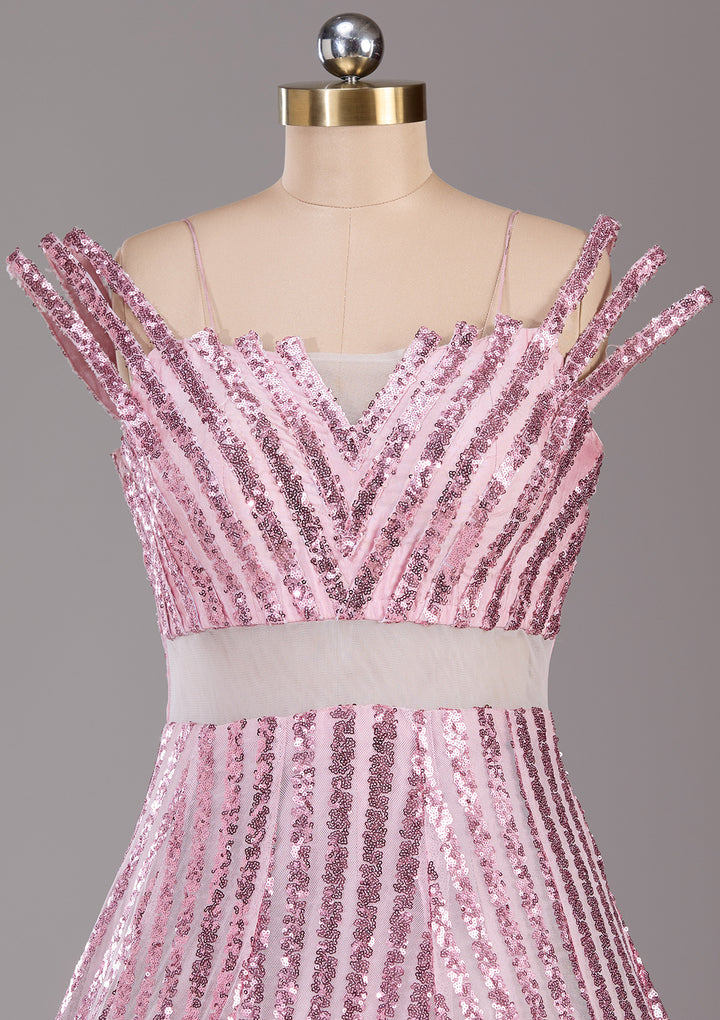 Pink Sequins Net Readymade Lehenga