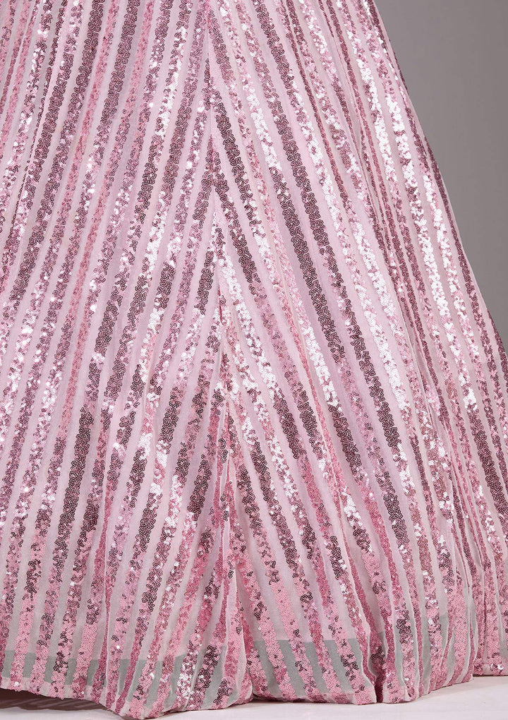 Pink Sequins Net Readymade Lehenga