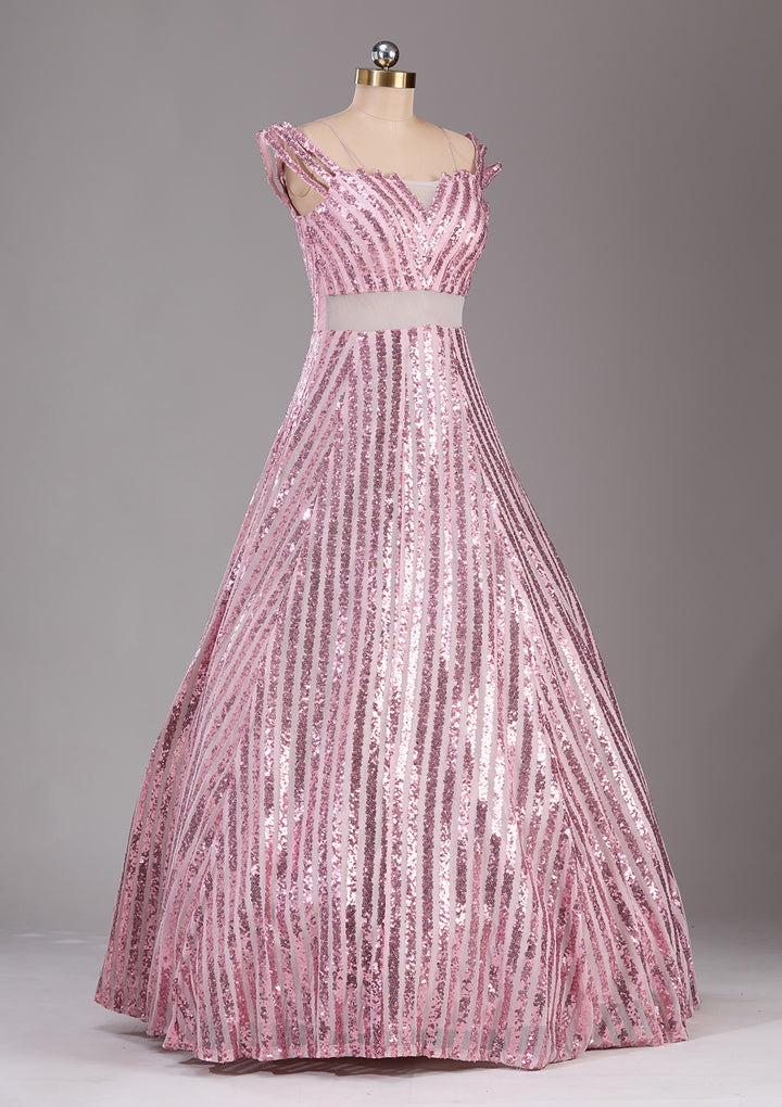 Pink Sequins Net Readymade Lehenga