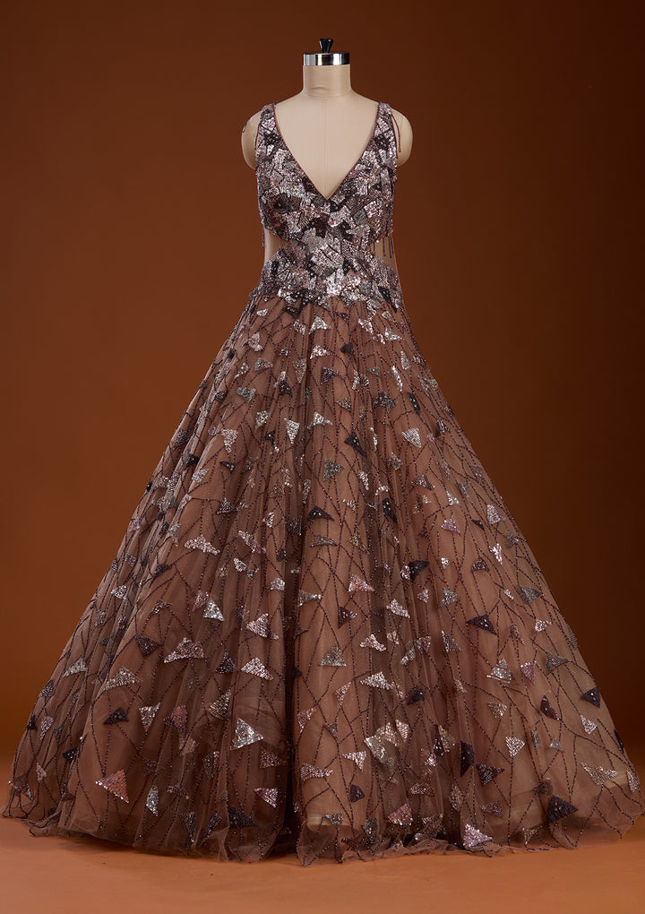 Mauve Zardosi Net Gown