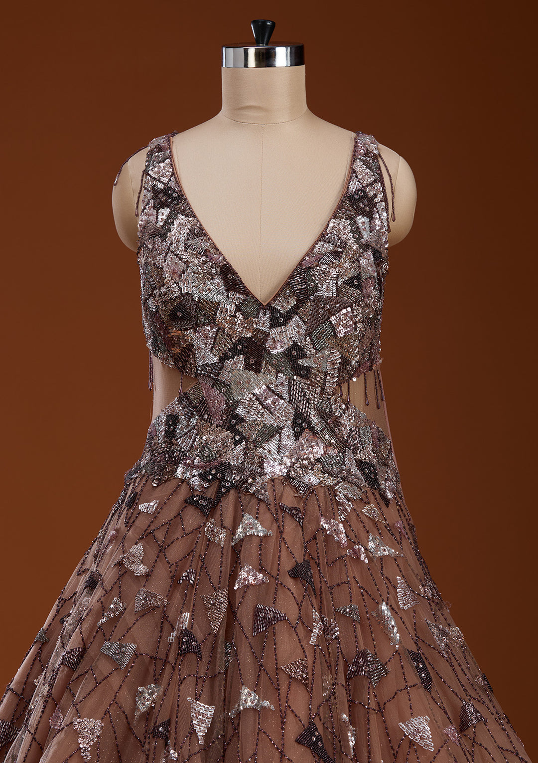 Mauve Zardosi Net Gown