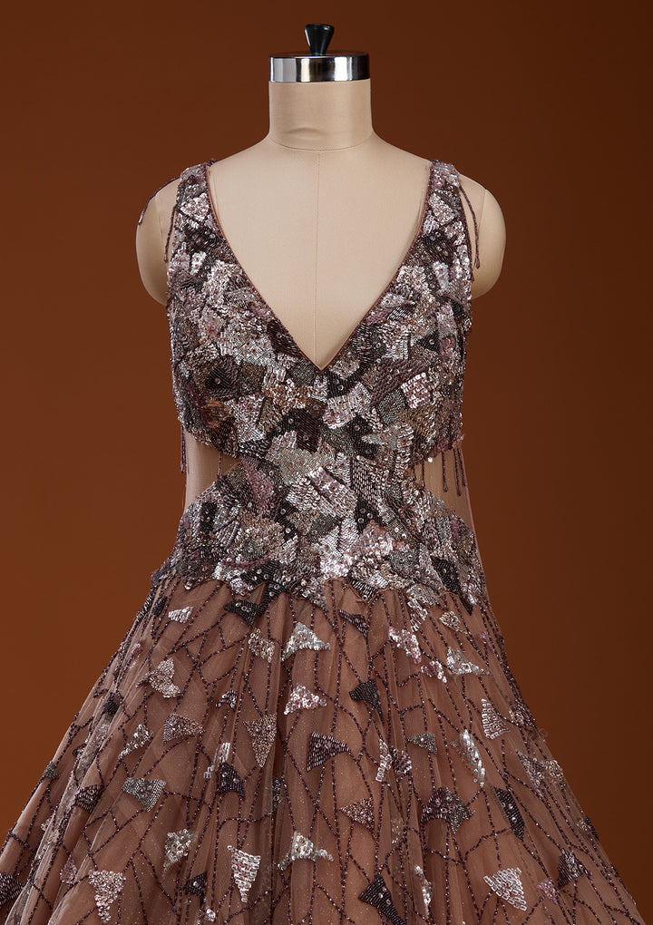 Mauve Zardosi Net Gown