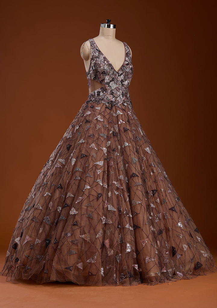 Mauve Zardosi Net Gown