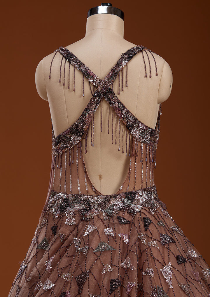 Mauve Zardosi Net Gown