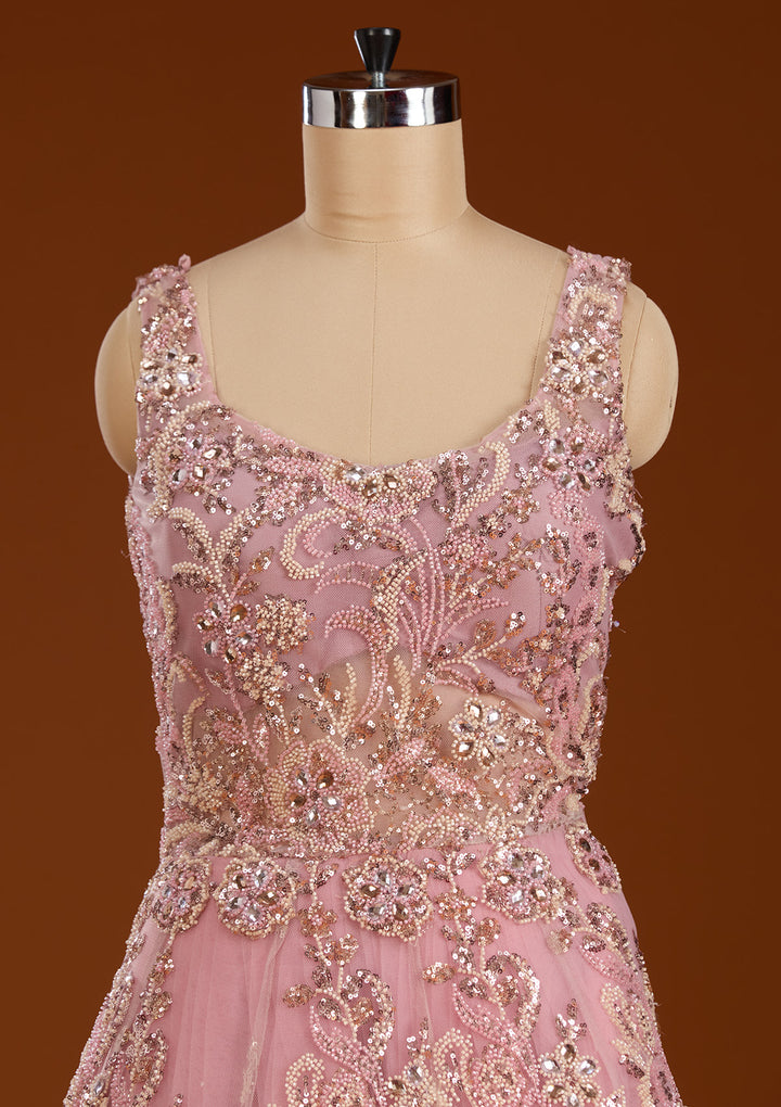 Pink Stonework Net Readymade Lehenga