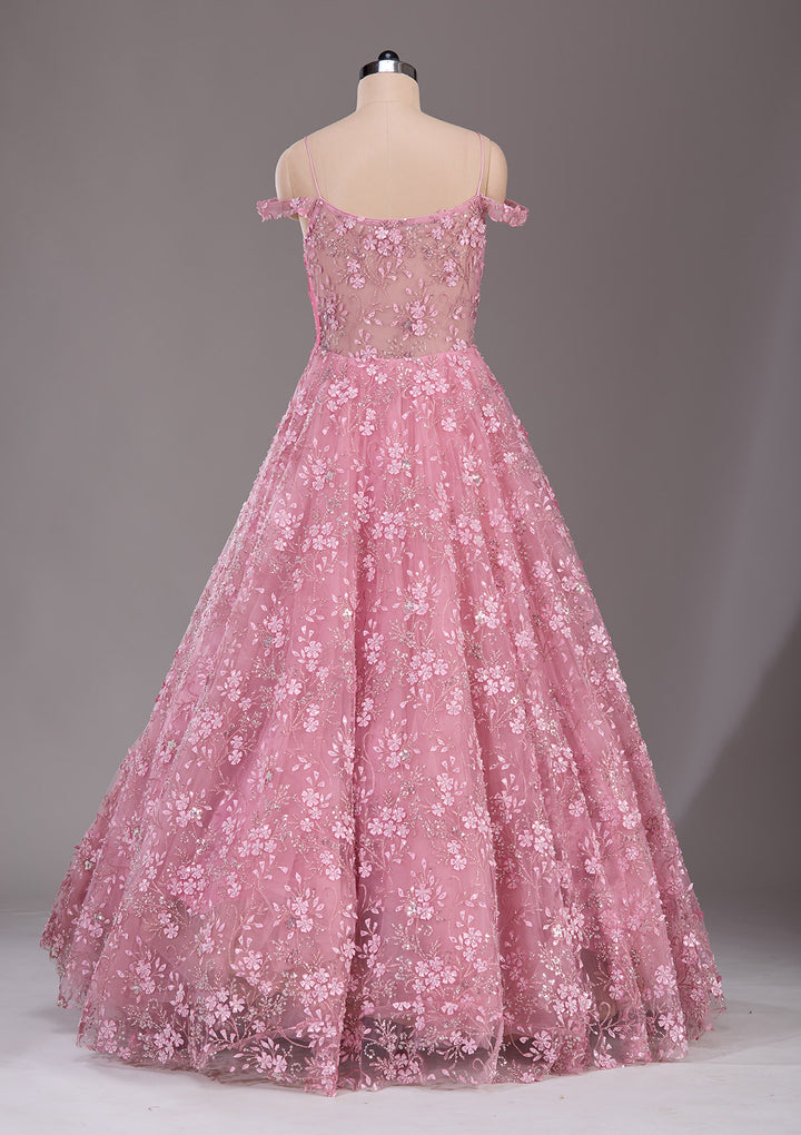 Baby Pink Applique Net Readymade Lehenga