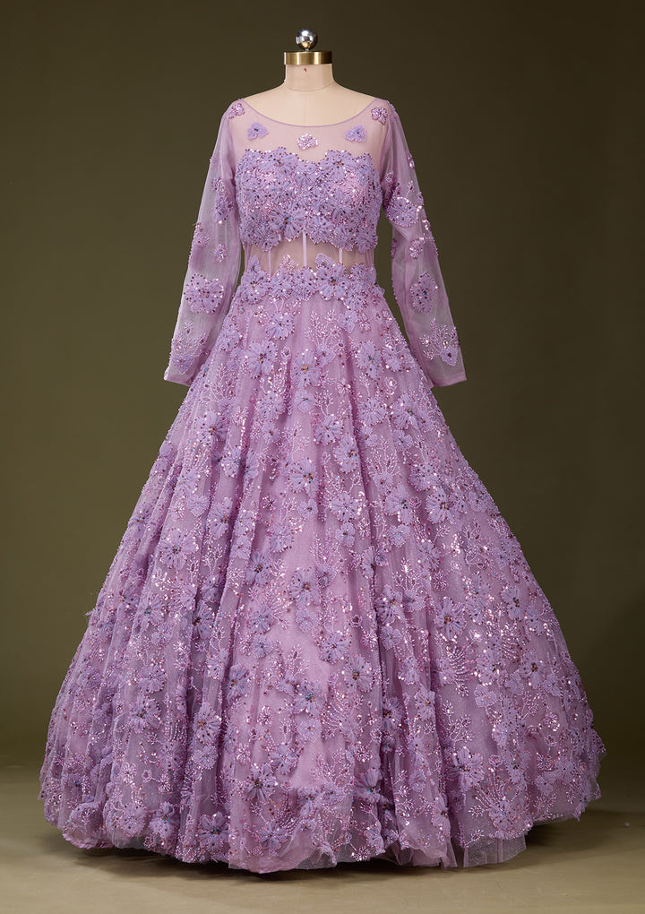 Purple Applique Net Gown