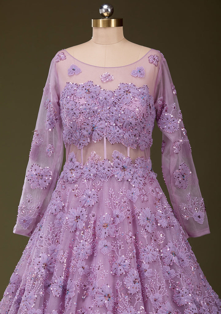 Purple Applique Net Gown