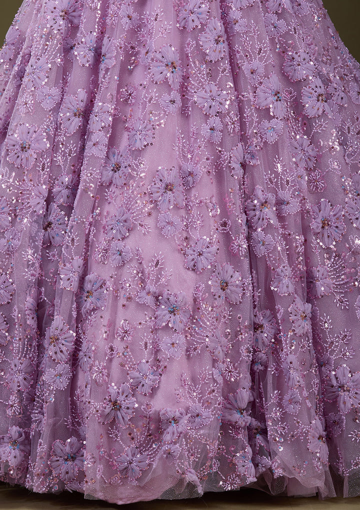 Purple Applique Net Gown