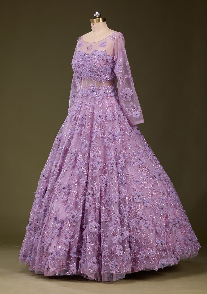 Purple Applique Net Gown