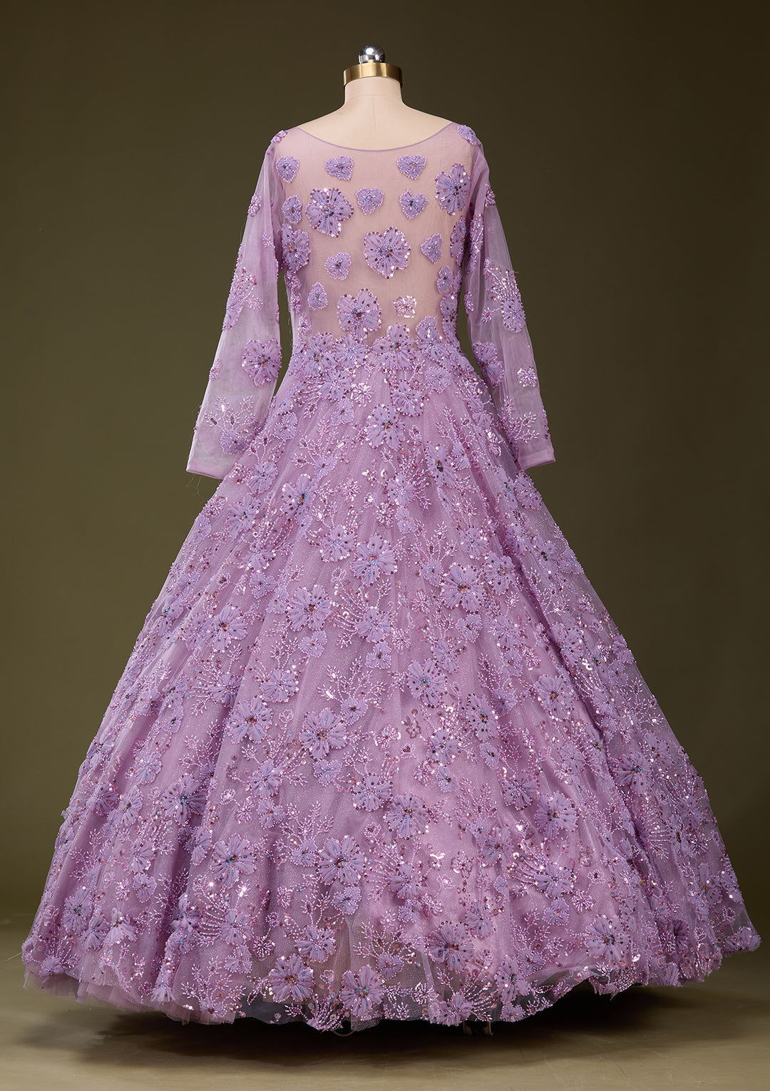 Purple Applique Net Gown