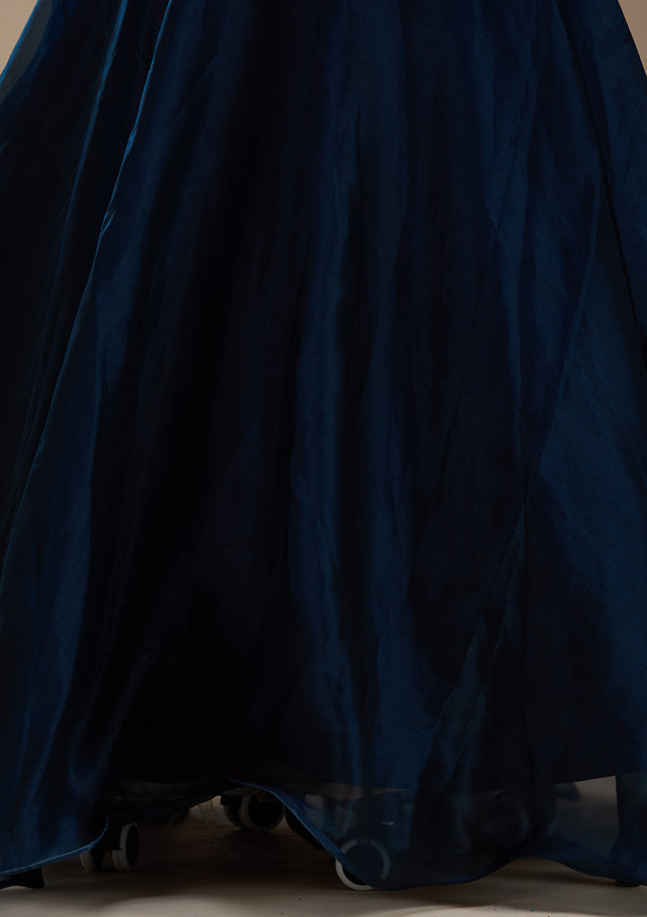 Navy Blue Stonework Satin Gown