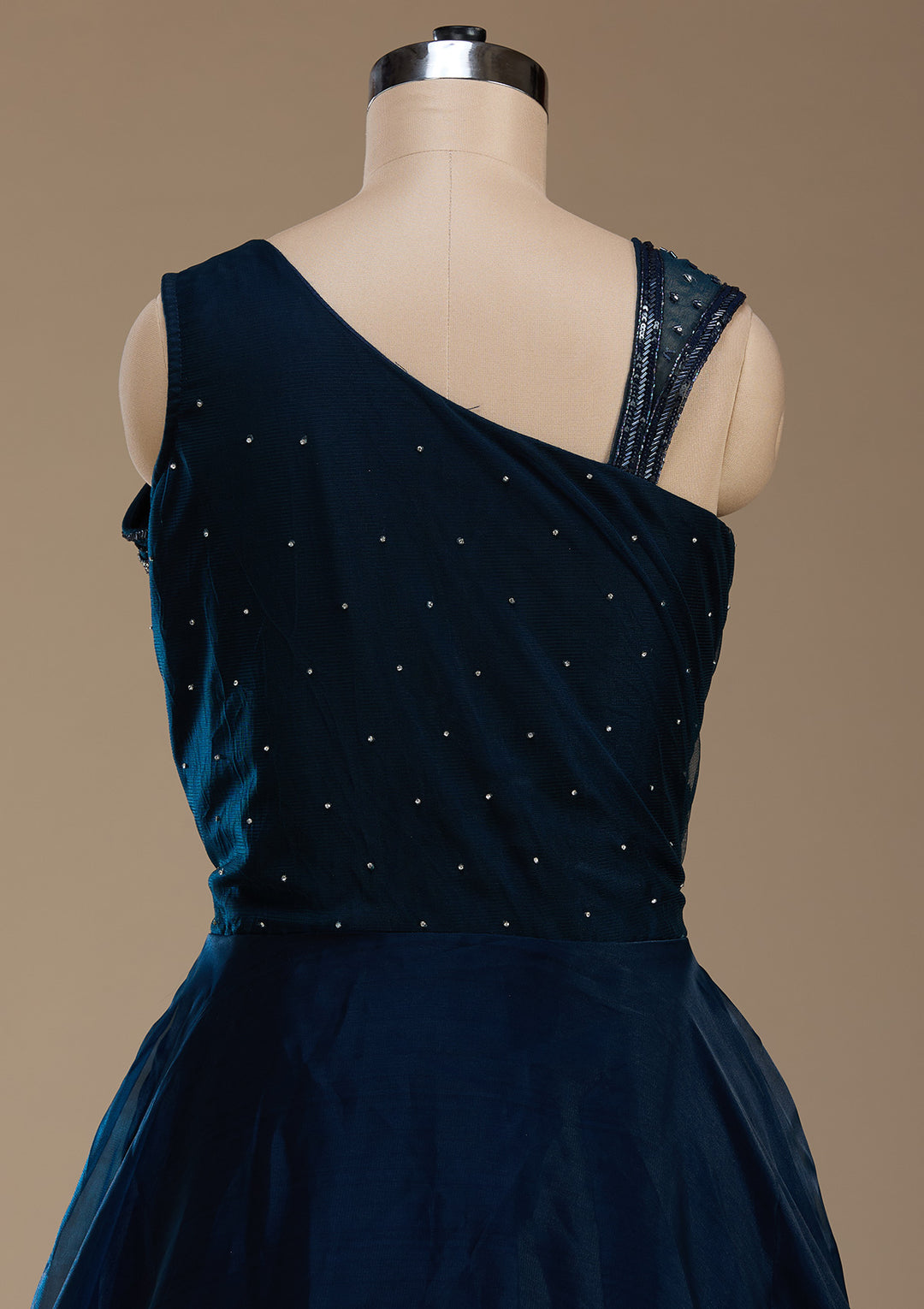 Navy Blue Stonework Satin Gown