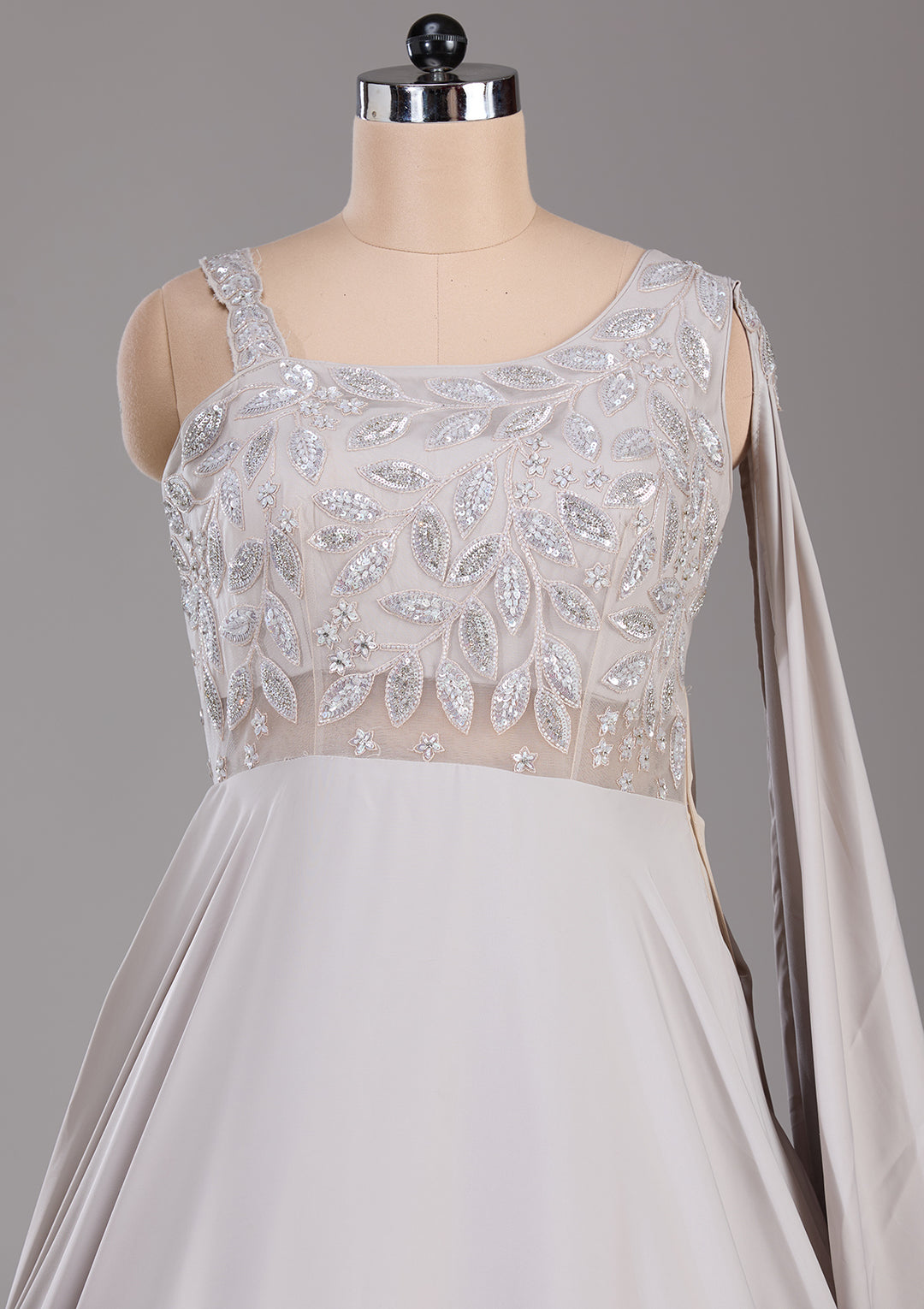 Cream Stonework Satin Readymade Lehenga