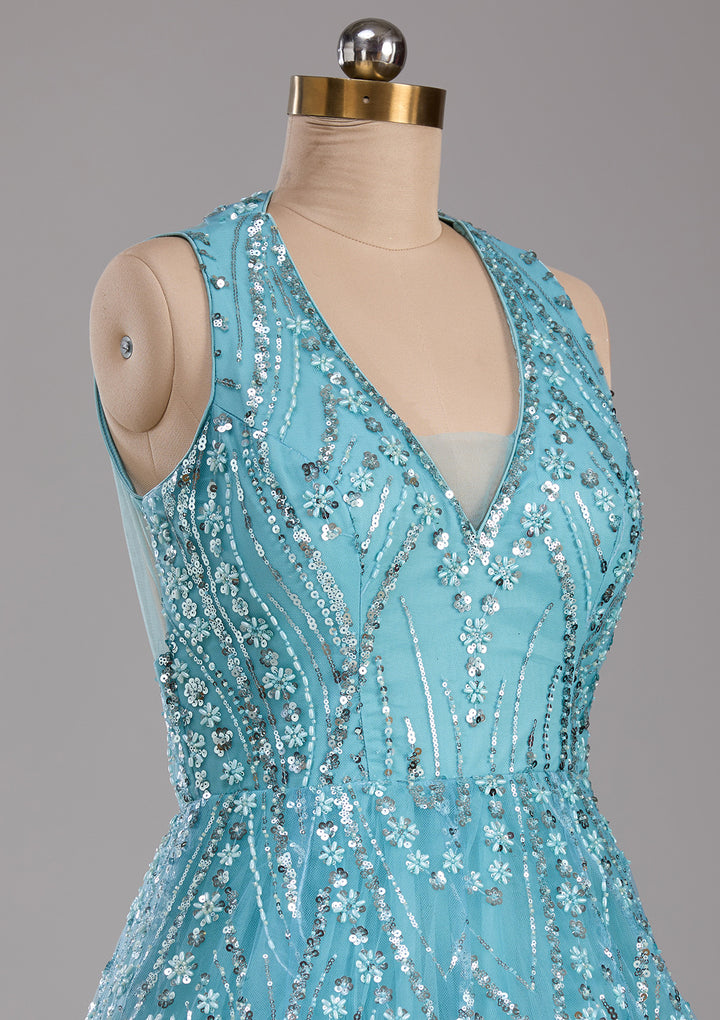 Sea Green Sequins Net Readymade Lehenga