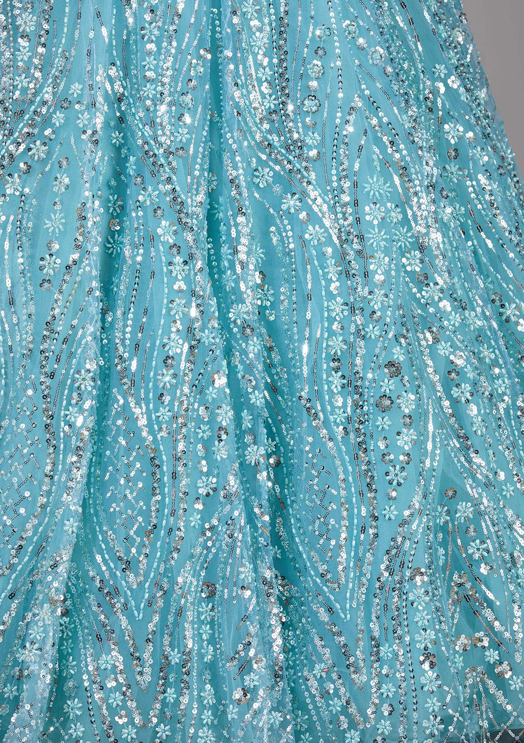 Sea Green Sequins Net Readymade Lehenga