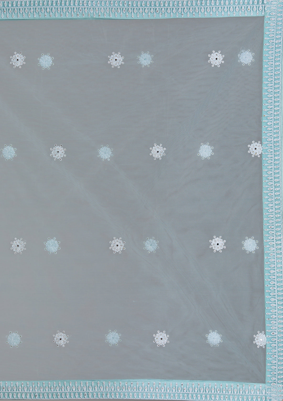 Sky Blue Silver Stonework Net Readymade Lehenga