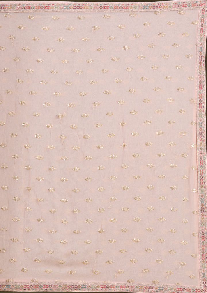 Peach Threadwork Georgette Readymade Lehenga