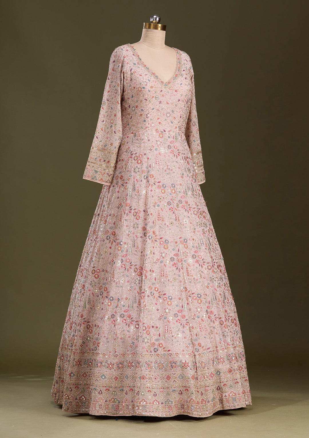 Peach Threadwork Georgette Readymade Lehenga