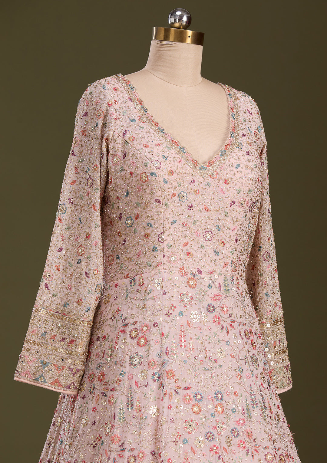 Peach Threadwork Georgette Readymade Lehenga