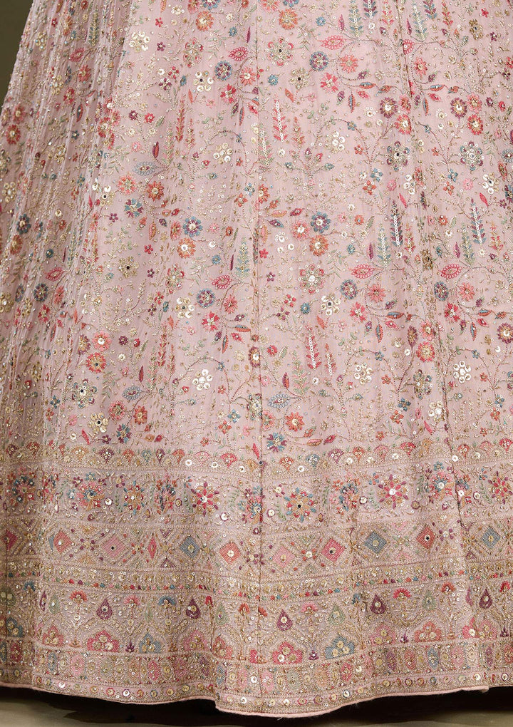 Peach Threadwork Georgette Readymade Lehenga