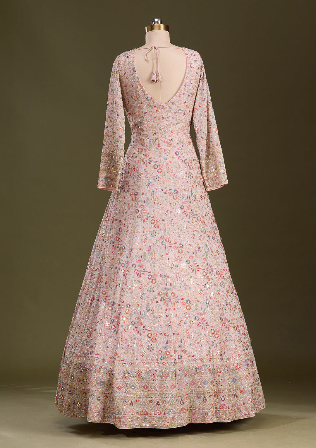 Peach Threadwork Georgette Readymade Lehenga