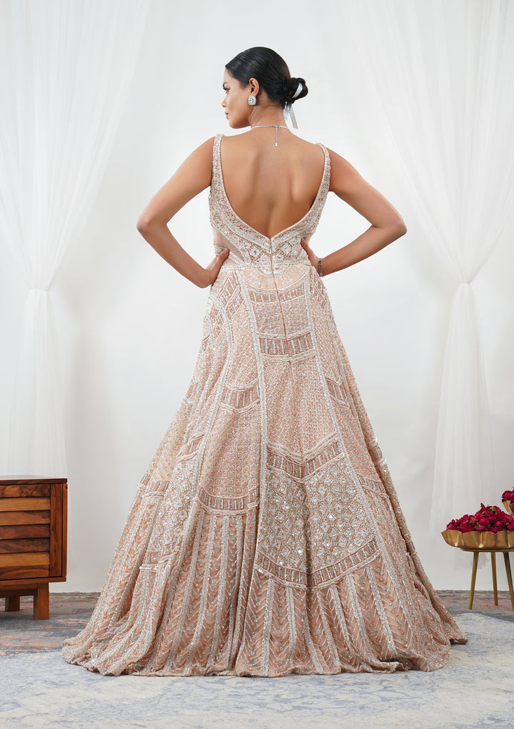 Peach Stonework Net Gown