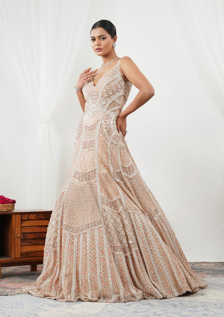 Peach Stonework Net Gown