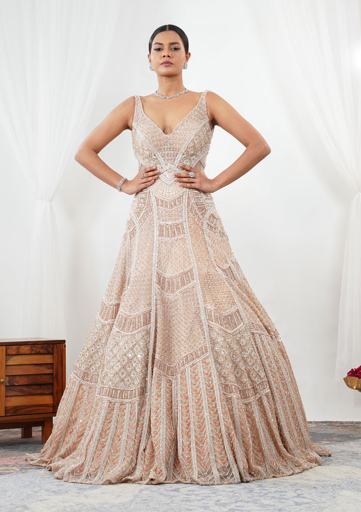Peach Stonework Net Gown