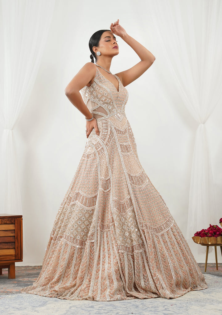Peach Stonework Net Gown