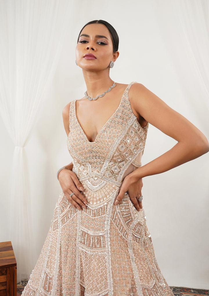 Peach Stonework Net Gown